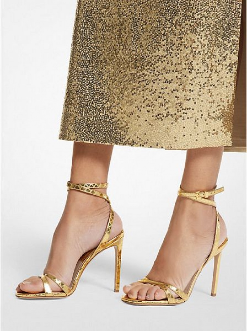 Michael Kors Chrissy Metallic Python Embossed Leder Sandalen Damen Gold | 075913-CKV