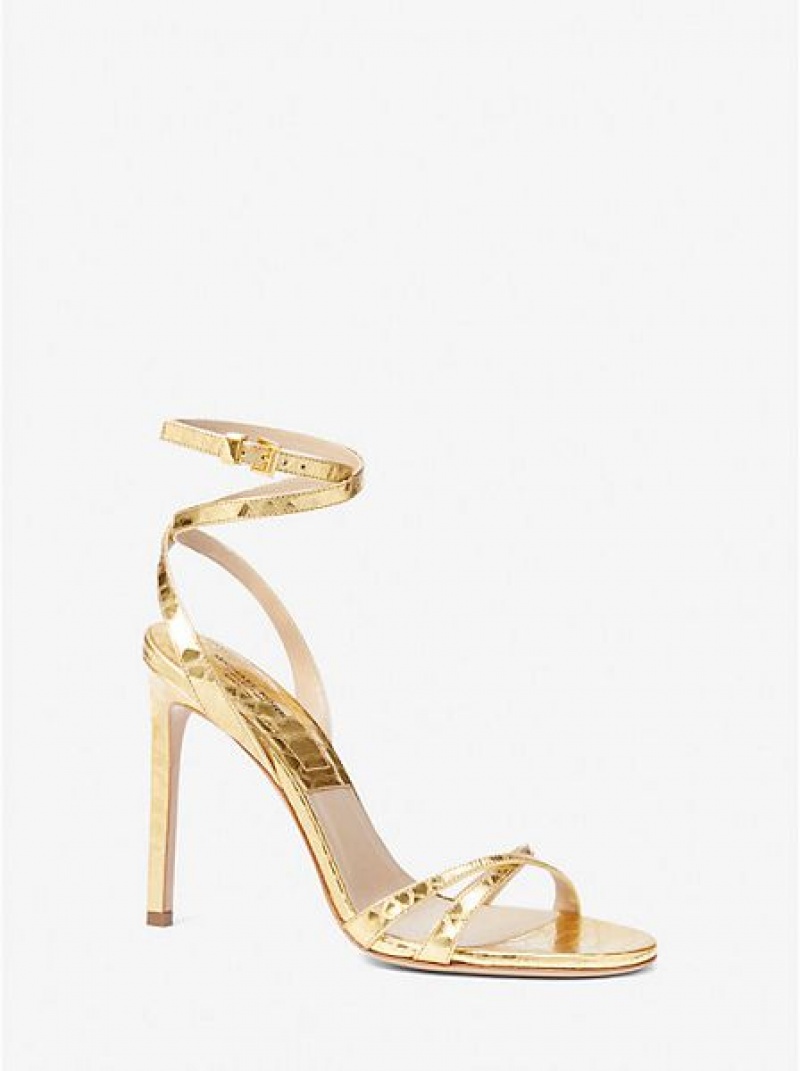 Michael Kors Chrissy Metallic Python Embossed Leder Sandalen Damen Gold | 075913-CKV