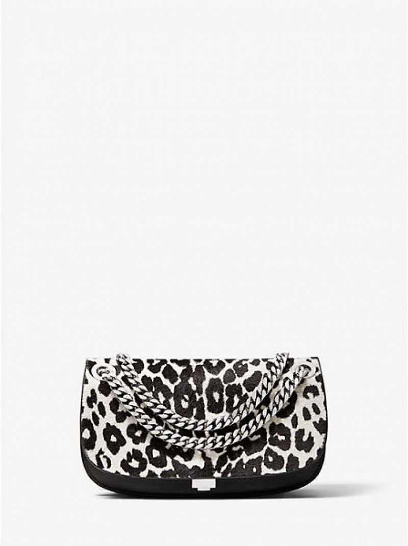 Michael Kors Christie Leopard Print Calf Hair And Leder Envelope Mini Taschen Damen Schwarz Weiß | 539420-UMF