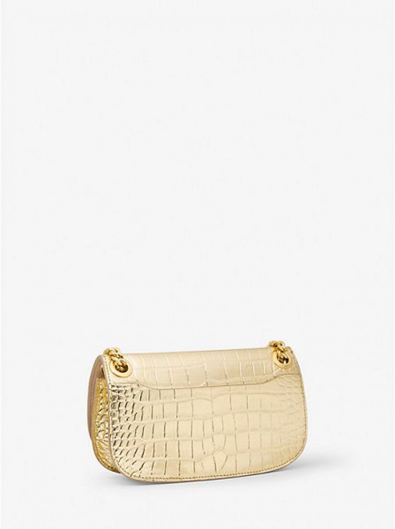 Michael Kors Christie Metallic Crocodile Embossed Leder Envelope Mini Taschen Damen Gold | 128495-SQU