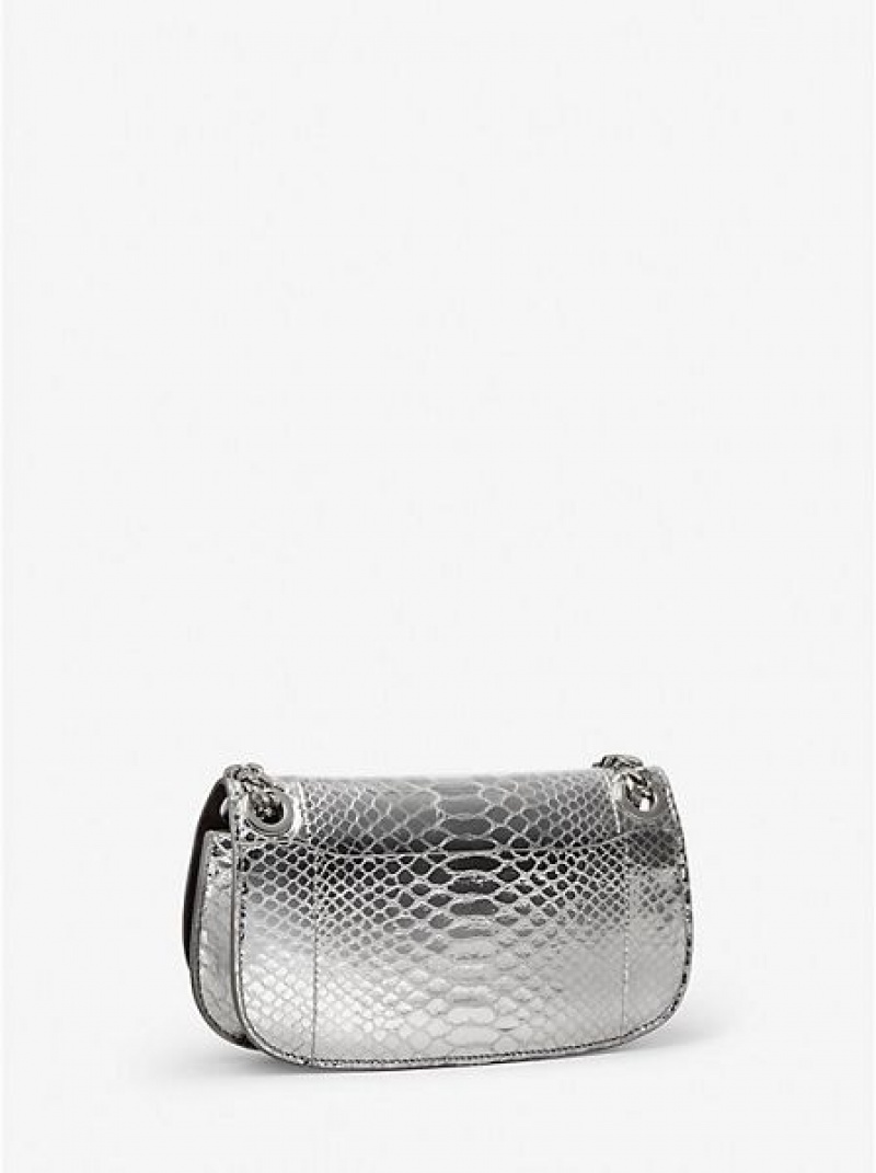 Michael Kors Christie Metallic Python Embossed Leder Envelope Mini Taschen Damen Silber | 701985-WTR