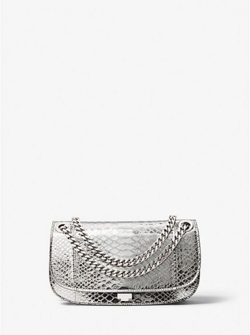 Michael Kors Christie Metallic Python Embossed Leder Envelope Mini Taschen Damen Silber | 701985-WTR