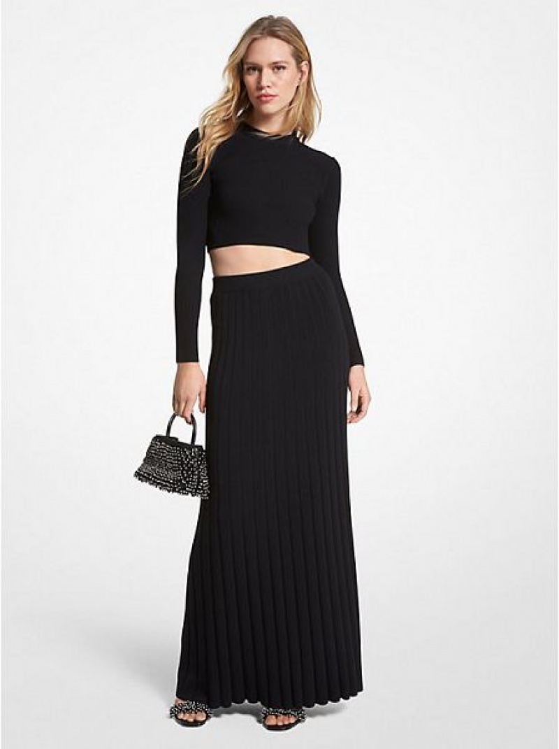 Michael Kors Gerippt Stretch Knit Maxi Röcke Damen Schwarz | 320457-ATV