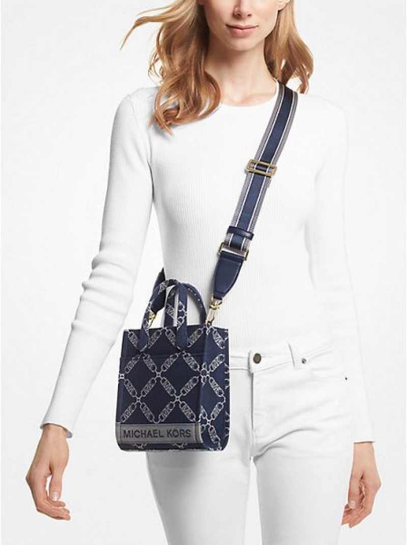 Michael Kors Gigi Extra-small Empire Logo Jacquard crossbody taschen Damen Navy Mehrfarbig | 150728-TDS