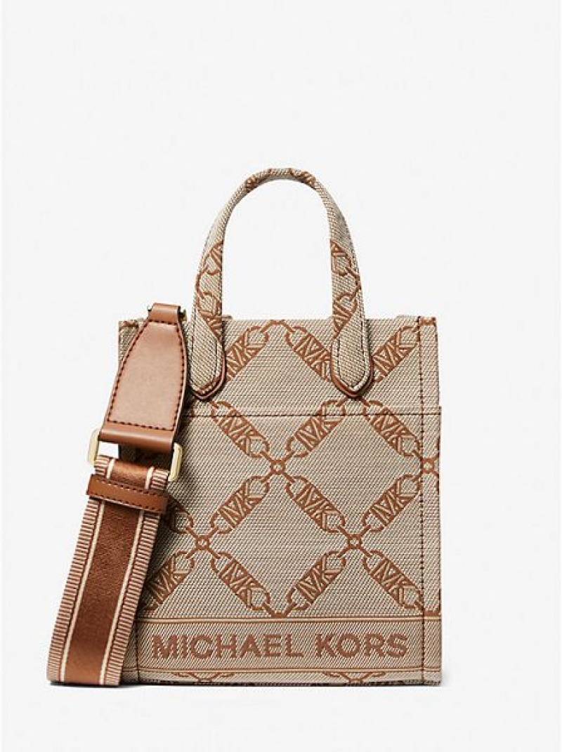 Michael Kors Gigi Extra-small Empire Logo Jacquard crossbody taschen Damen Beige | 279180-MCS