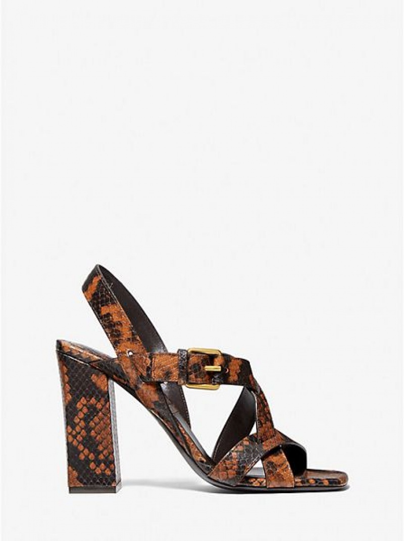 Michael Kors Gladys Python Embossed Leder Sandalen Damen Braun | 410327-ROU