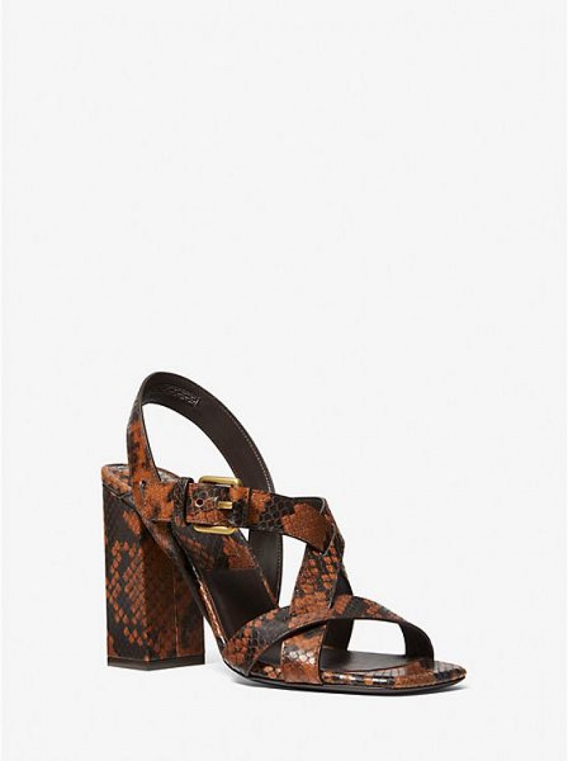 Michael Kors Gladys Python Embossed Leder Sandalen Damen Braun | 410327-ROU