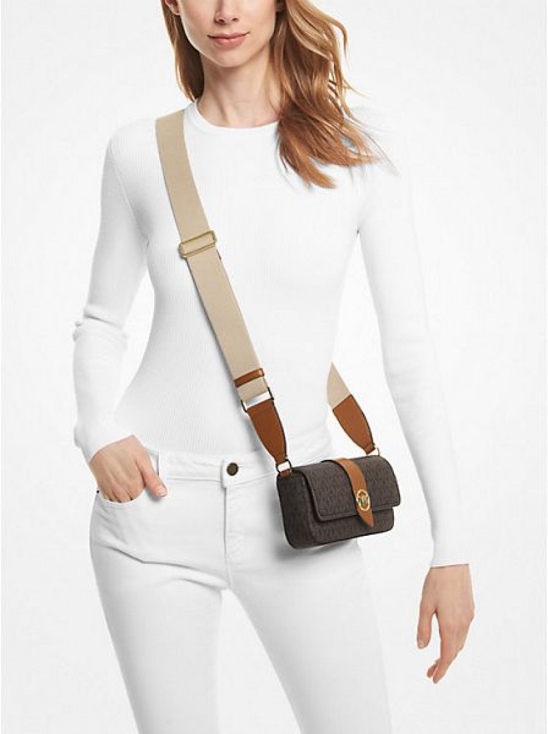 Michael Kors Greenwich Extra-small Logo And Faux Leder Sling crossbody taschen Damen Braun | 327098-YKW