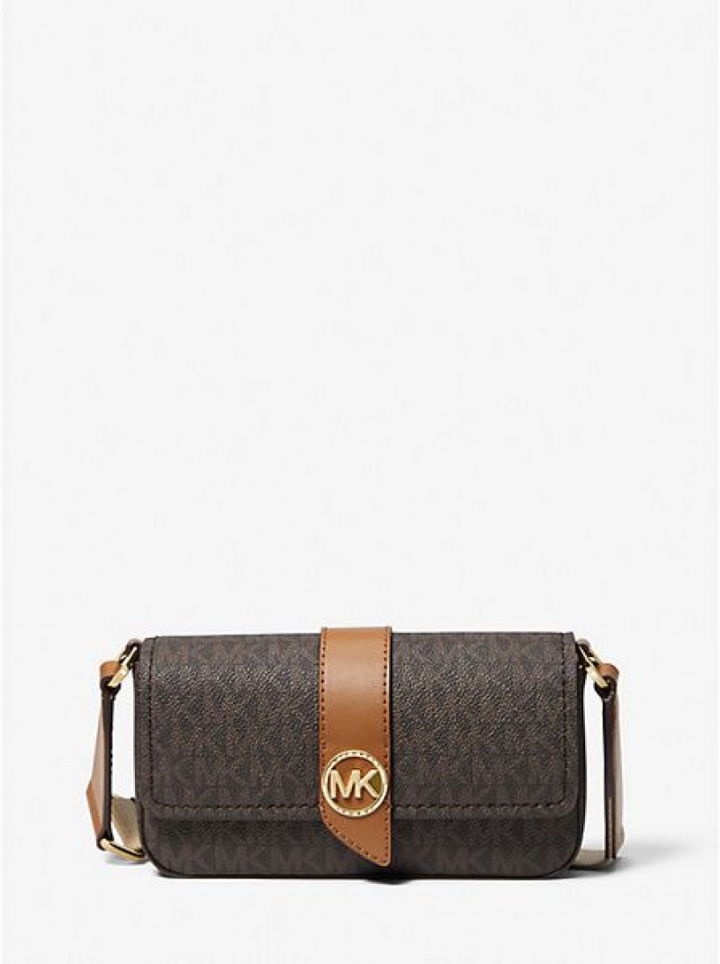 Michael Kors Greenwich Extra-small Logo And Faux Leder Sling crossbody taschen Damen Braun | 327098-YKW