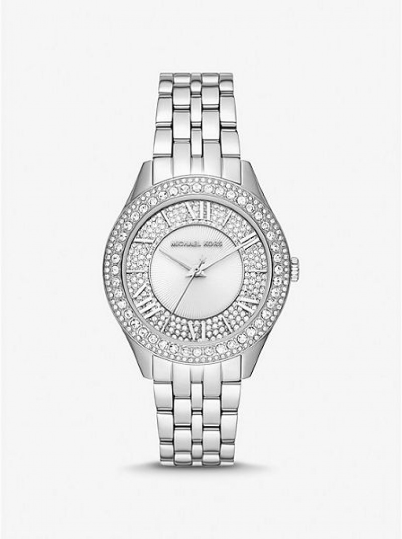 Michael Kors Harlowe Pave Uhren Damen Silber | 825614-HDM