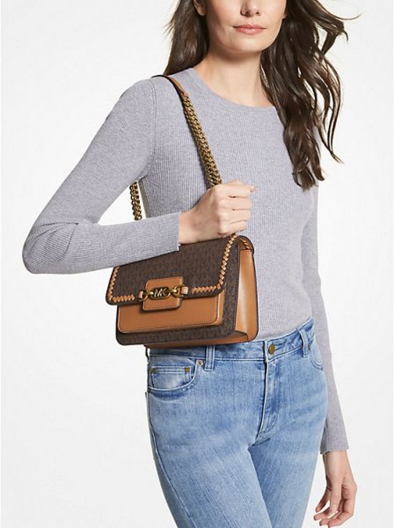 Michael Kors Heather Large Logo Schultertaschen Damen Braun | 278605-BQJ