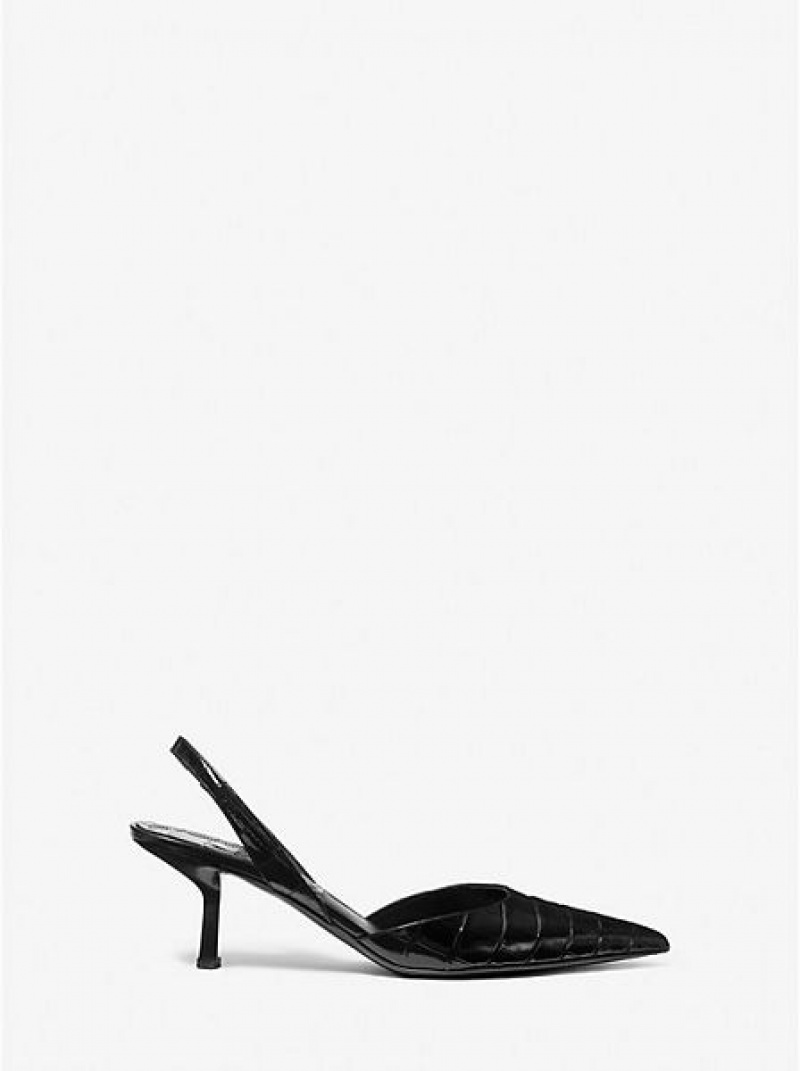 Michael Kors Holly Crocodile Embossed Leder Pumps Damen Schwarz | 918572-UQB