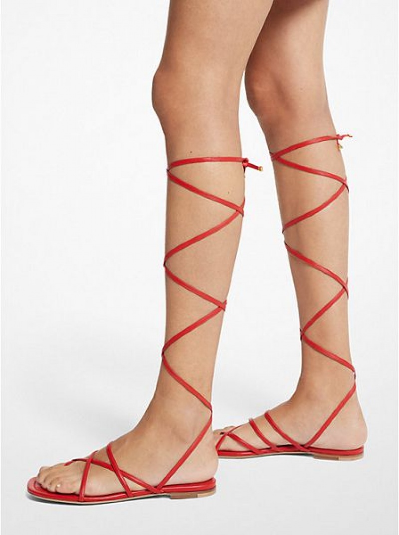 Michael Kors Jade Leder Gladiator Sandalen Damen Rot | 260481-XET