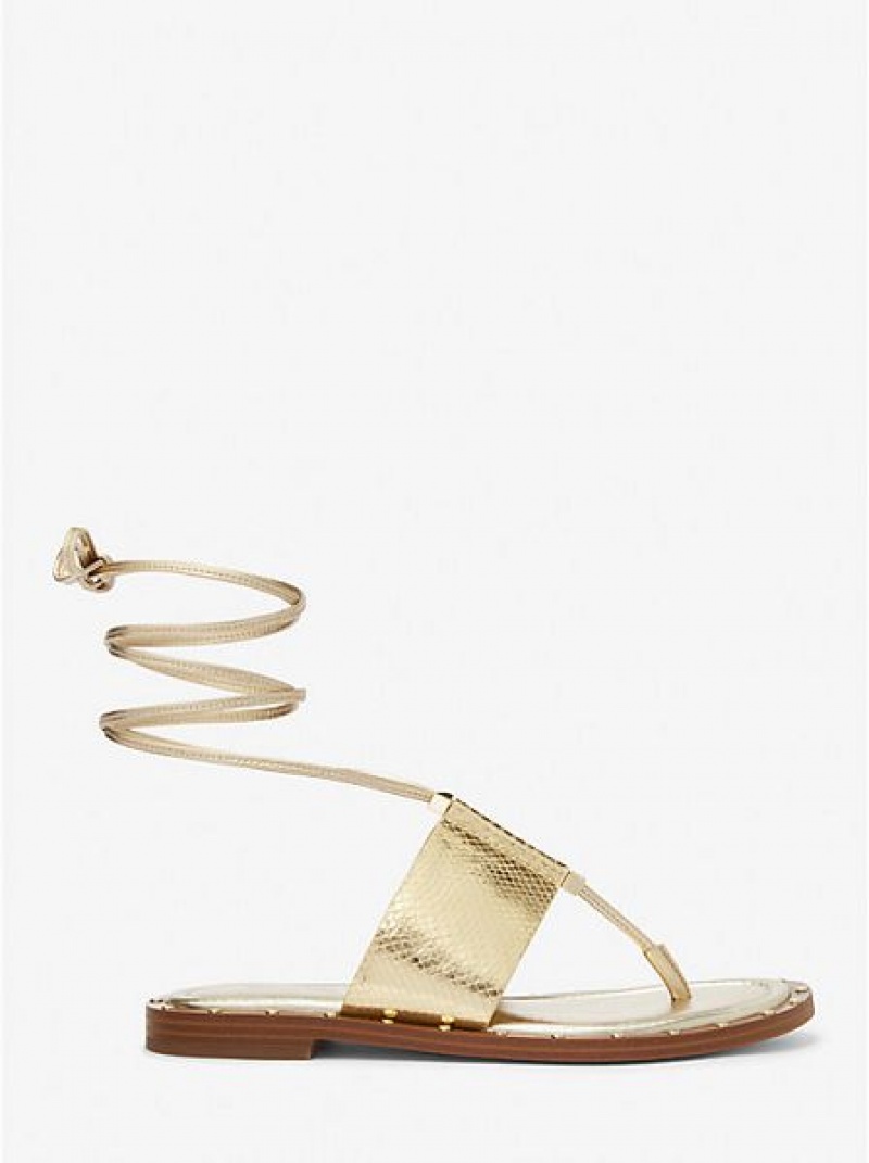 Michael Kors Jagger Metallic Snake Embossed Leder Spitze-up Sandalen Damen Gold | 607931-AEG