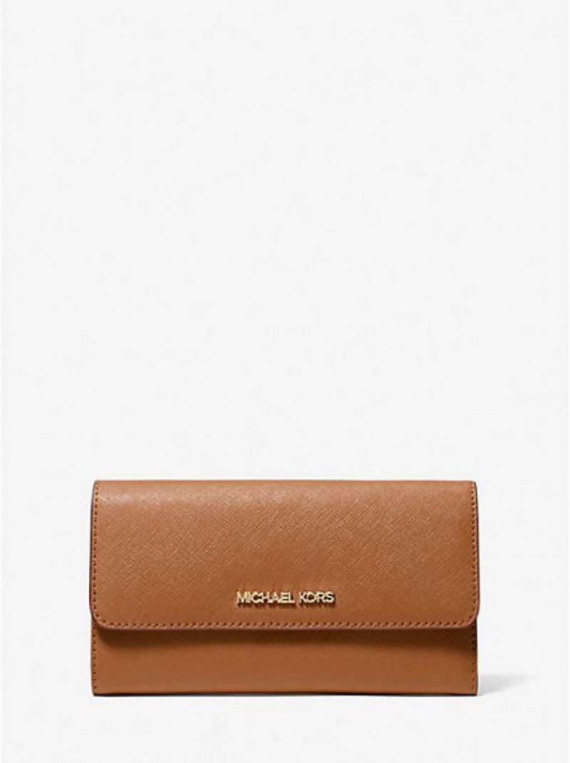 Michael Kors Jet Set Travel Crossgrain Leder Tri-fold Geldbörse Damen Braun | 208715-UYT