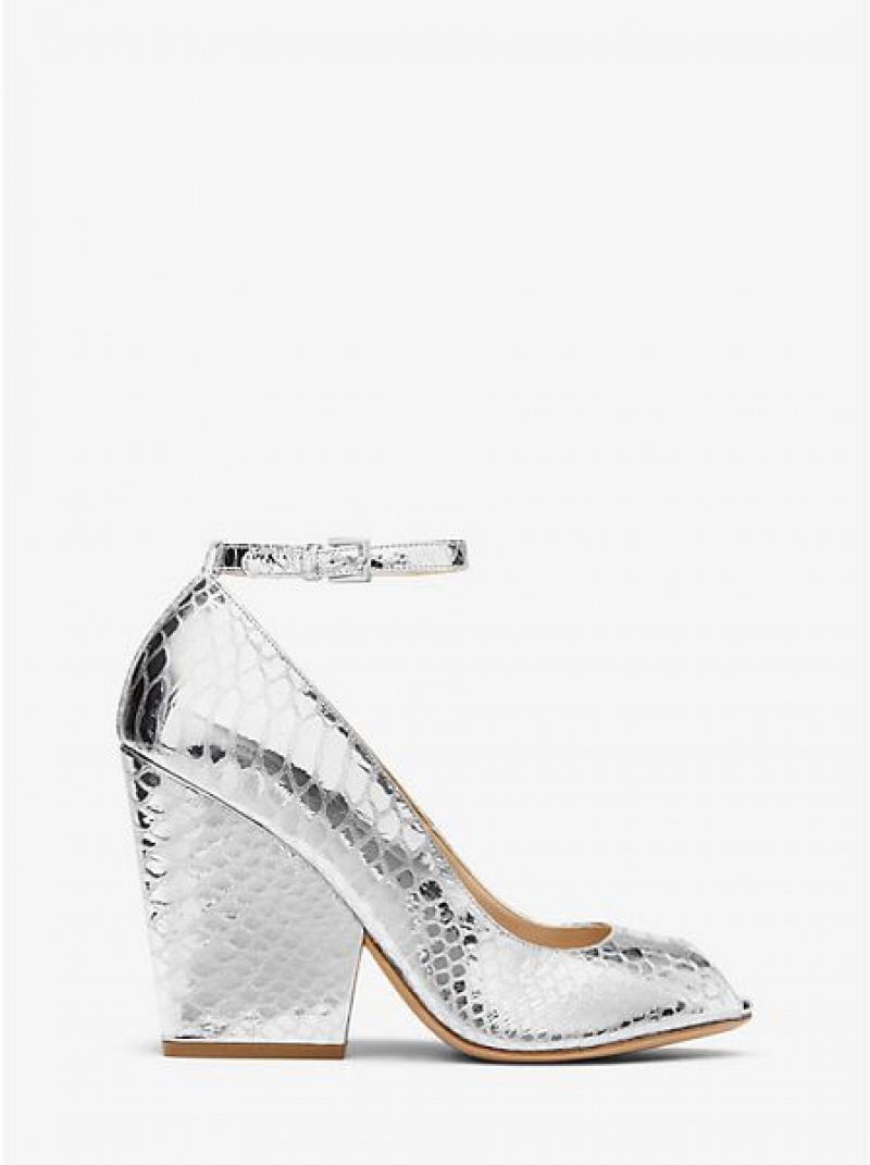 Michael Kors Julianne Metallic Python-embossed Leder Peep-toe Pumps Damen Silber | 514637-PCV