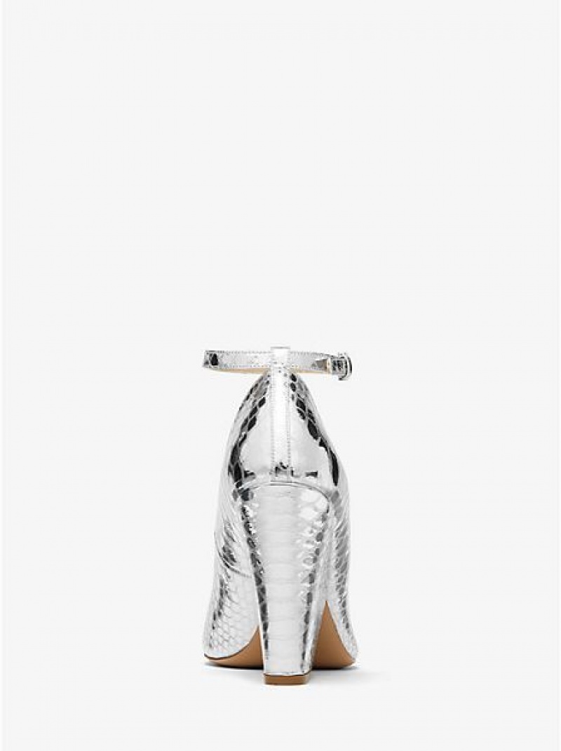 Michael Kors Julianne Metallic Python-embossed Leder Peep-toe Pumps Damen Silber | 514637-PCV