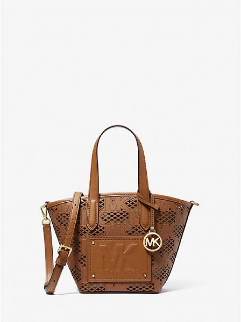 Michael Kors Kimber Small 2-in-1 Perforated And Embossed Faux Leder Tragetaschen Damen Braun | 170854-PKW