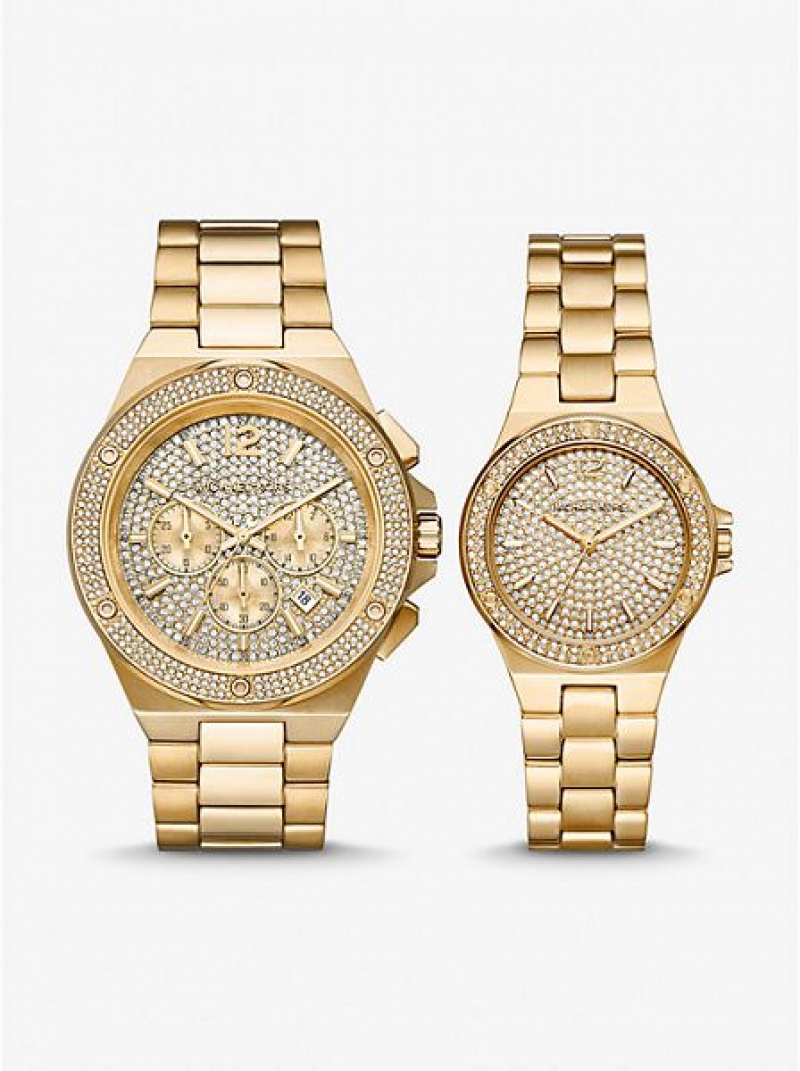 Michael Kors Lennox His And Hers Pave Uhren Damen Gold | 528610-EJI