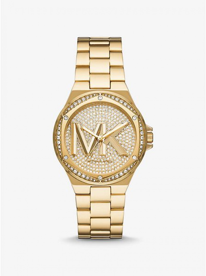 Michael Kors Lennox Pave Logo Uhren Damen Gold | 780315-TMJ