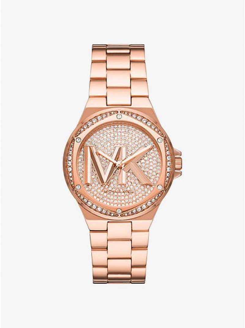 Michael Kors Lennox Pave Logo Uhren Damen Rosa Gold | 156987-QXI