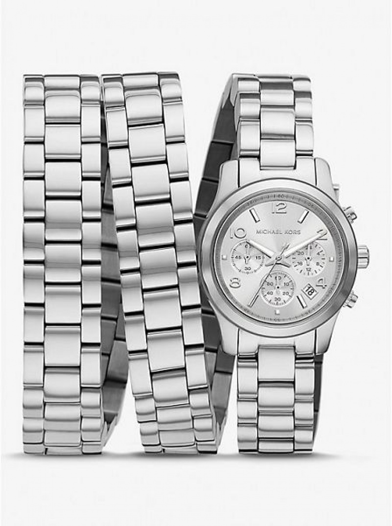 Michael Kors Limited-edition Runway Rhodium-plated Stainless Steel Wrap Uhren Damen Silber | 394807-FOA