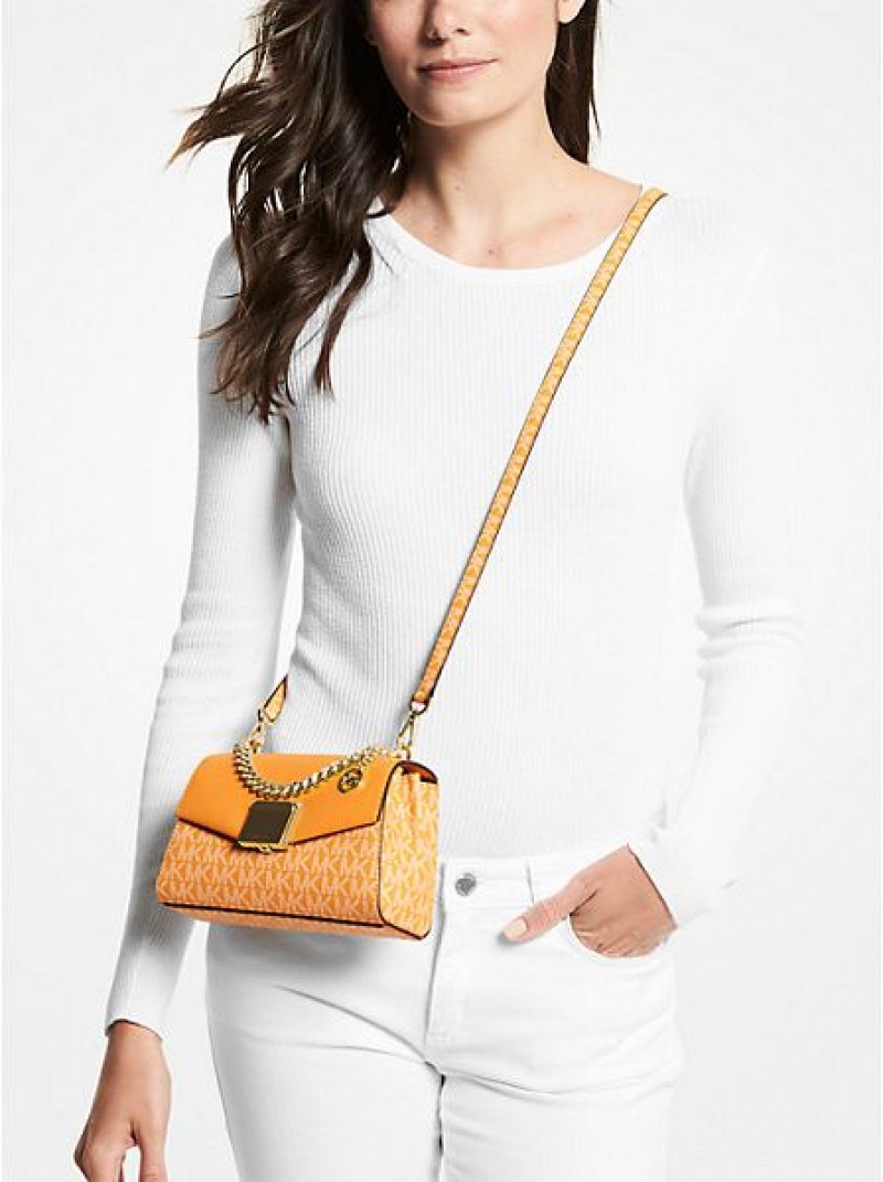 Michael Kors Lita Small Two-tone Logo And Leder crossbody taschen Damen Mehrfarbig | 720538-DBP