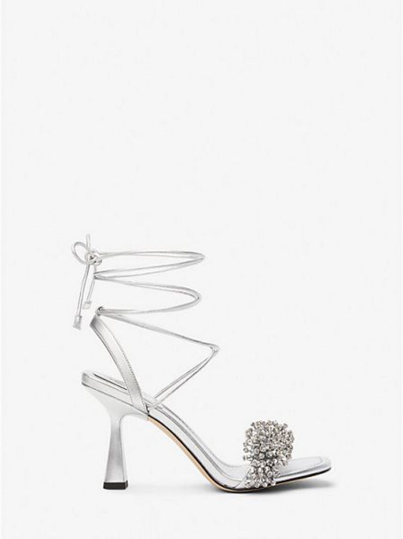 Michael Kors Lucia Embellished Metallic Leder Sandalen Damen Silber | 429710-KTO