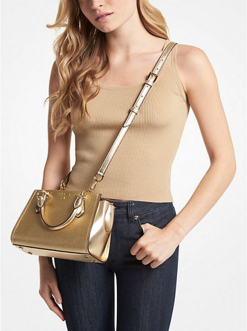 Michael Kors Marilyn Small Metallic Saffiano Leder crossbody taschen Damen Gold | 291468-SZU