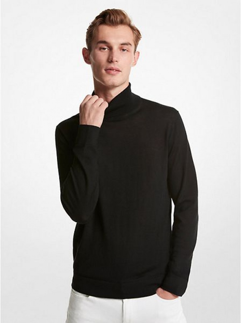 Michael Kors Merino Wolle Turtleneck Pullover Herren Schwarz | 897531-QSV