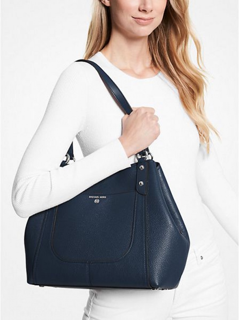 Michael Kors Molly Large Pebbled Leder Tragetaschen Damen Navy | 562907-PWJ