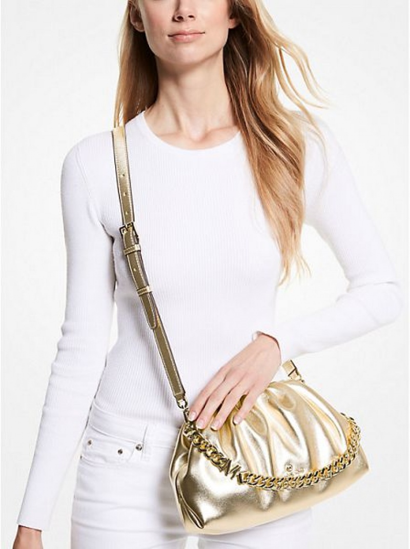 Michael Kors Nola Small Metallic Faux Leder crossbody taschen Damen Gold | 905364-QPX