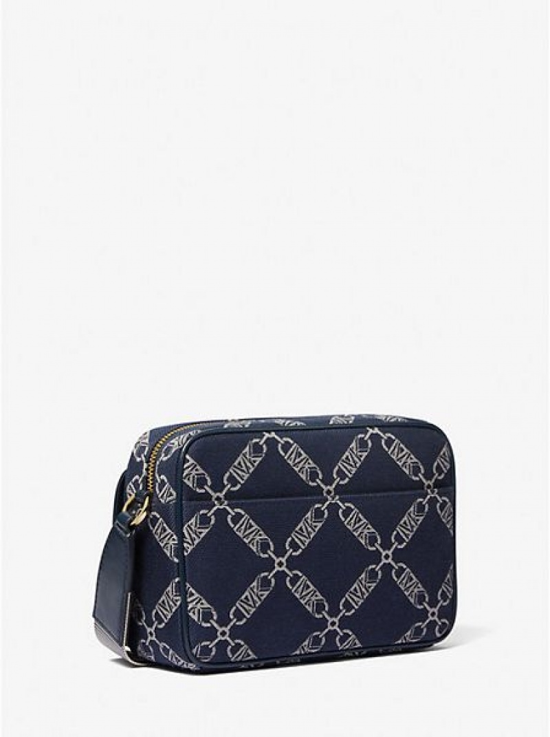 Michael Kors Parker Medium Empire Logo Jacquard crossbody taschen Damen Navy Mehrfarbig | 940628-ATJ