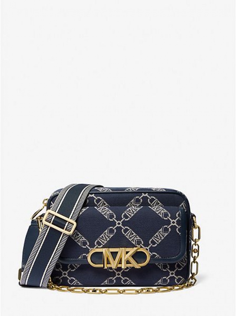 Michael Kors Parker Medium Empire Logo Jacquard crossbody taschen Damen Navy Mehrfarbig | 940628-ATJ