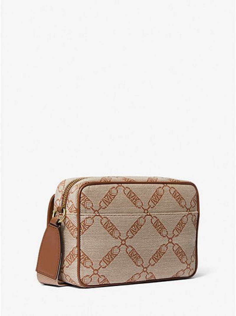 Michael Kors Parker Medium Empire Logo Jacquard crossbody taschen Damen Beige | 829103-EAW