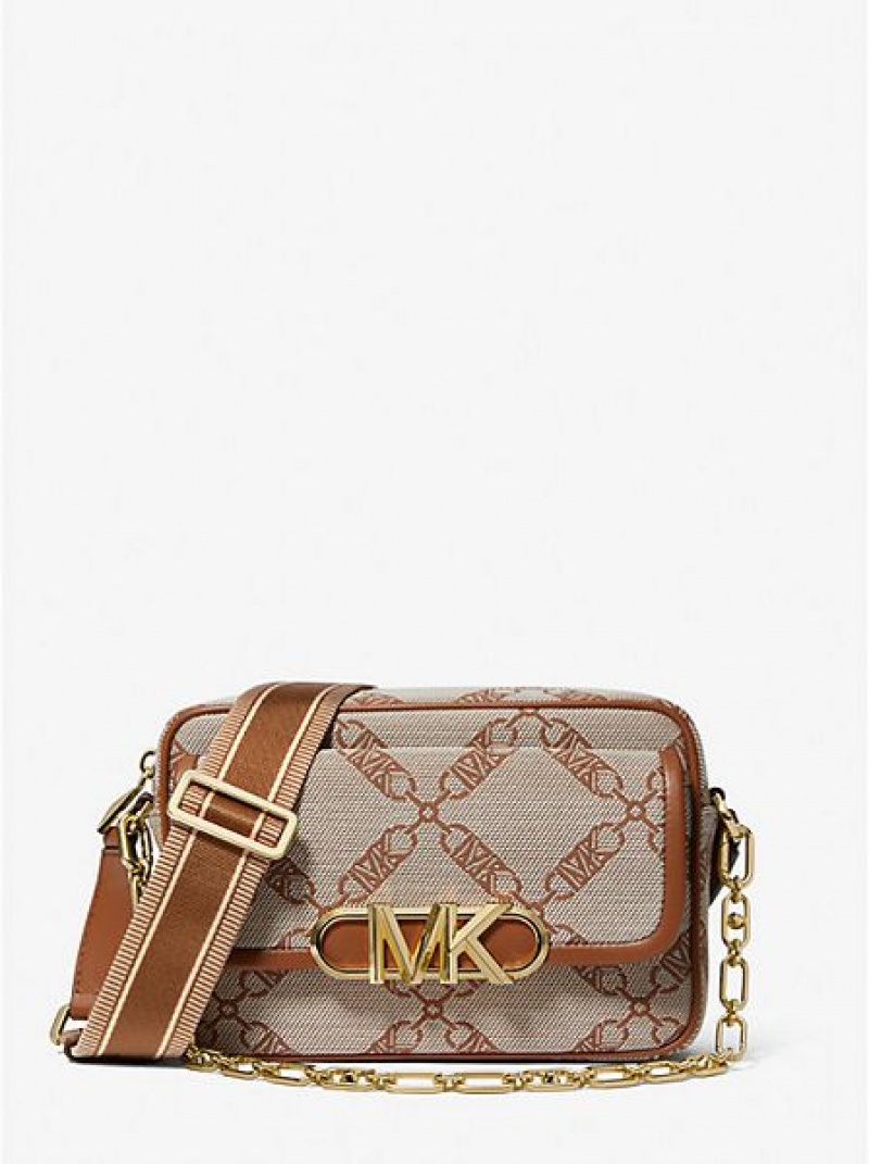 Michael Kors Parker Medium Empire Logo Jacquard crossbody taschen Damen Beige | 829103-EAW