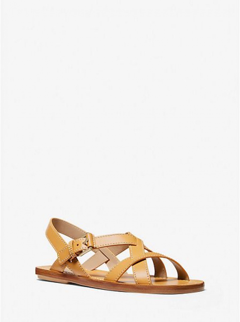 Michael Kors Perrine Leder Sandalen Damen Braun | 769804-GLR