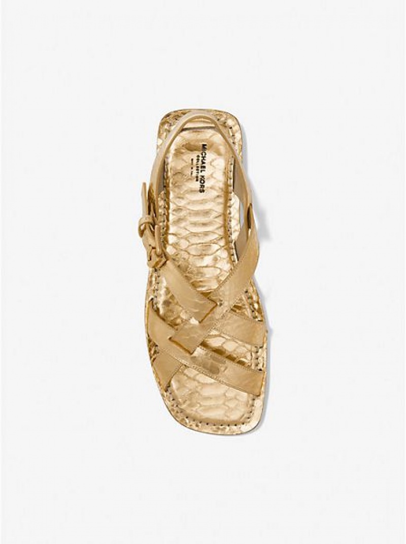 Michael Kors Perrine Metallic Python Embossed Leder Sandalen Damen Gold Braun | 763859-VRP