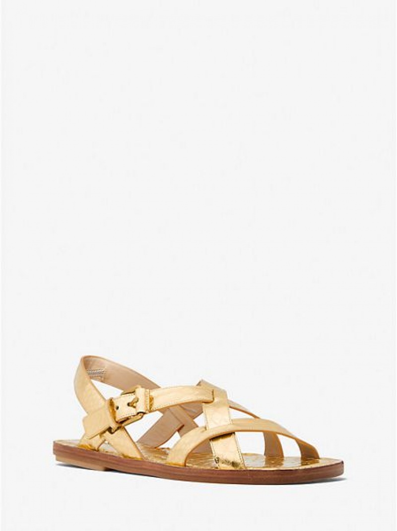 Michael Kors Perrine Metallic Python Embossed Leder Sandalen Damen Gold Braun | 763859-VRP