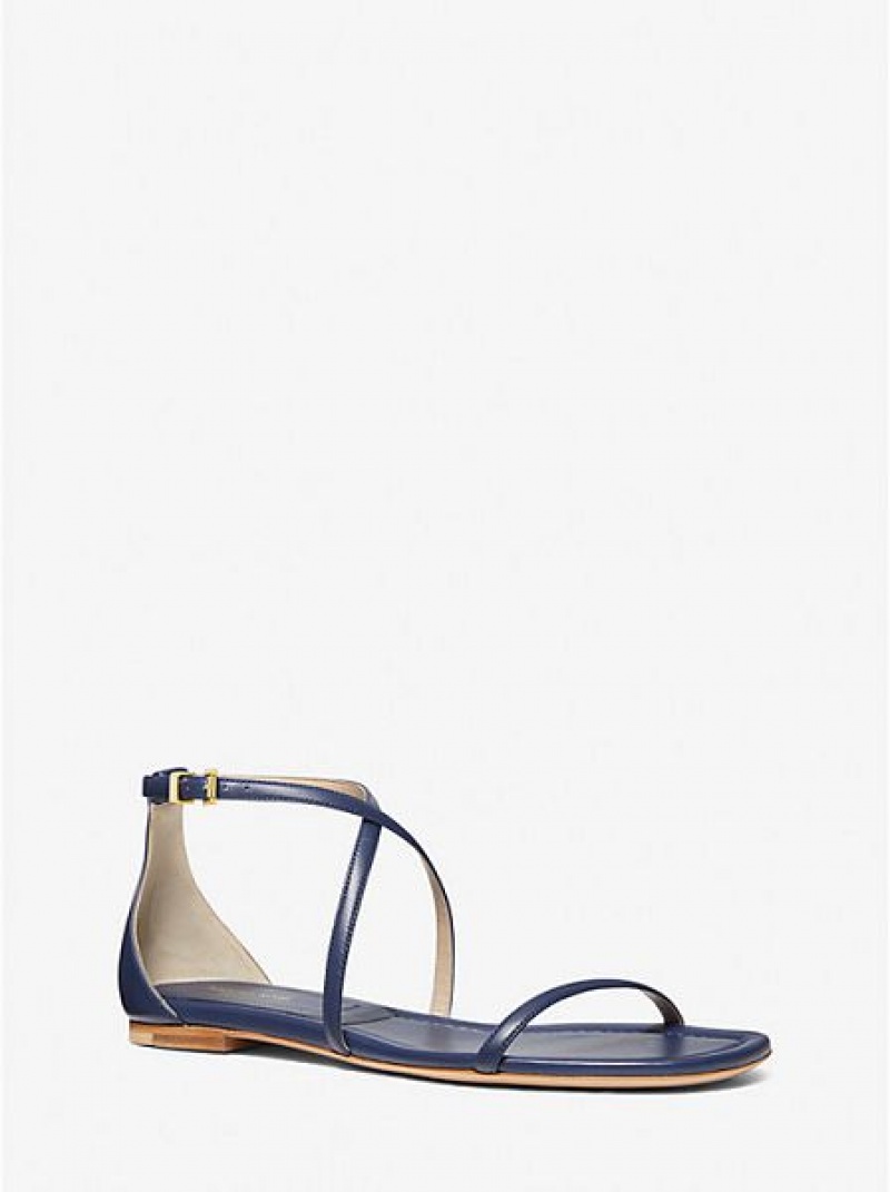 Michael Kors Polly Leder Sandalen Damen Navy | 189463-XRH