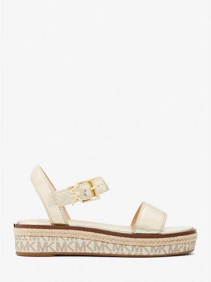 Michael Kors Richie Metallic Faux Leder And Logo Espadrilles Plateausandalen Damen Gold | 128365-HLB