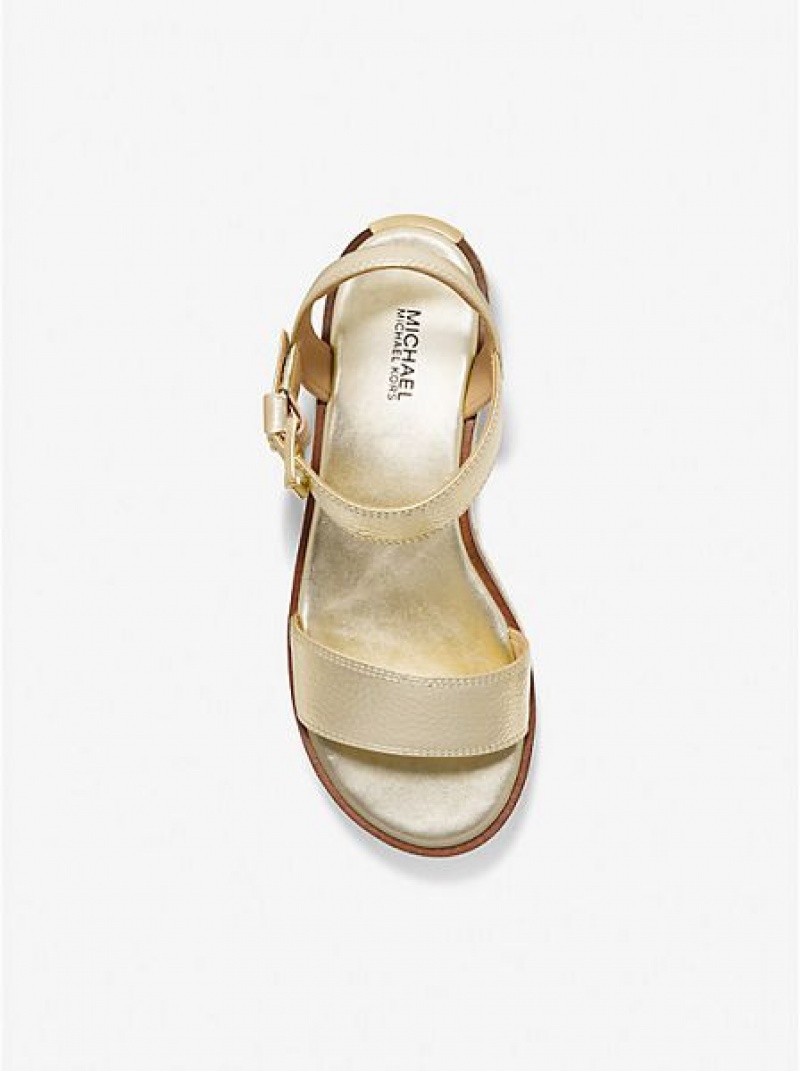 Michael Kors Richie Metallic Faux Leder And Logo Espadrilles Plateausandalen Damen Gold | 128365-HLB