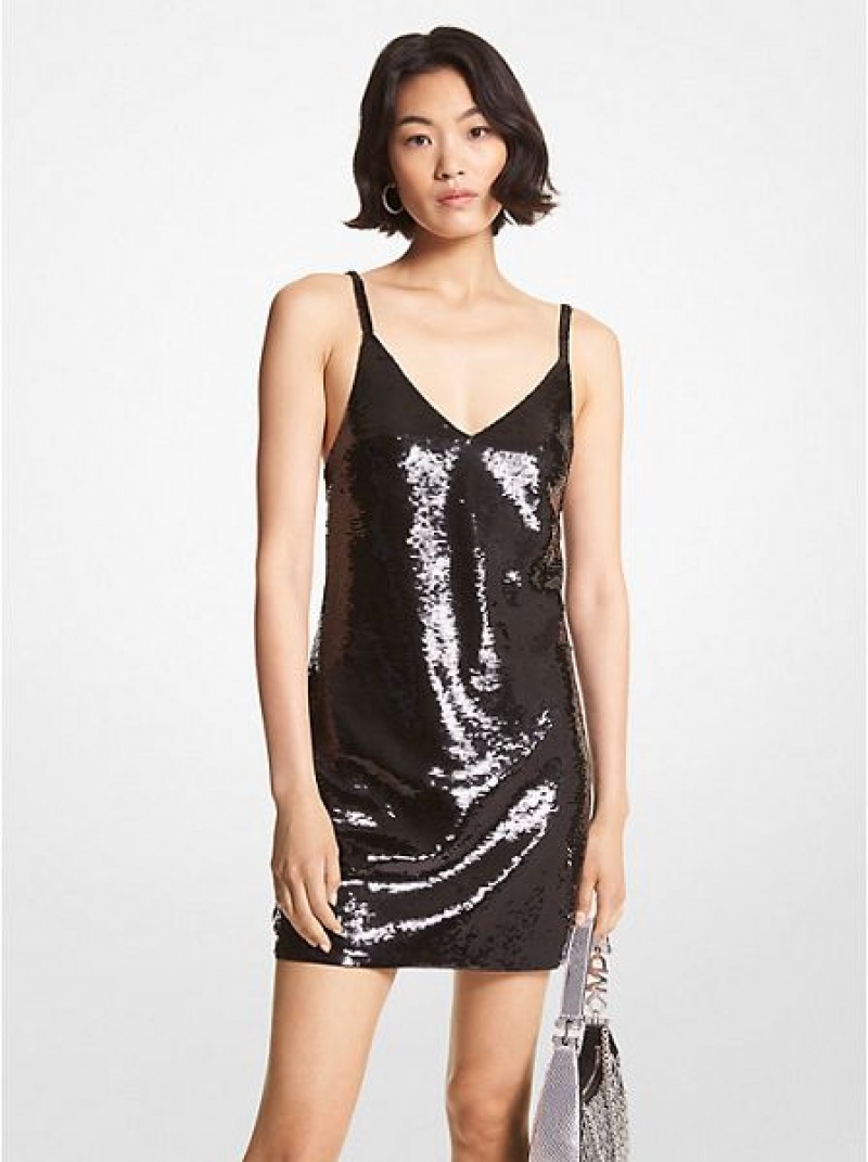 Michael Kors Sequined Mesh Tank Kleider Damen Schwarz | 396825-WKY