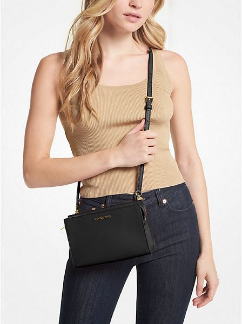 Michael Kors Sheila Small Faux Saffiano Leder crossbody taschen Damen Schwarz | 854623-JYZ