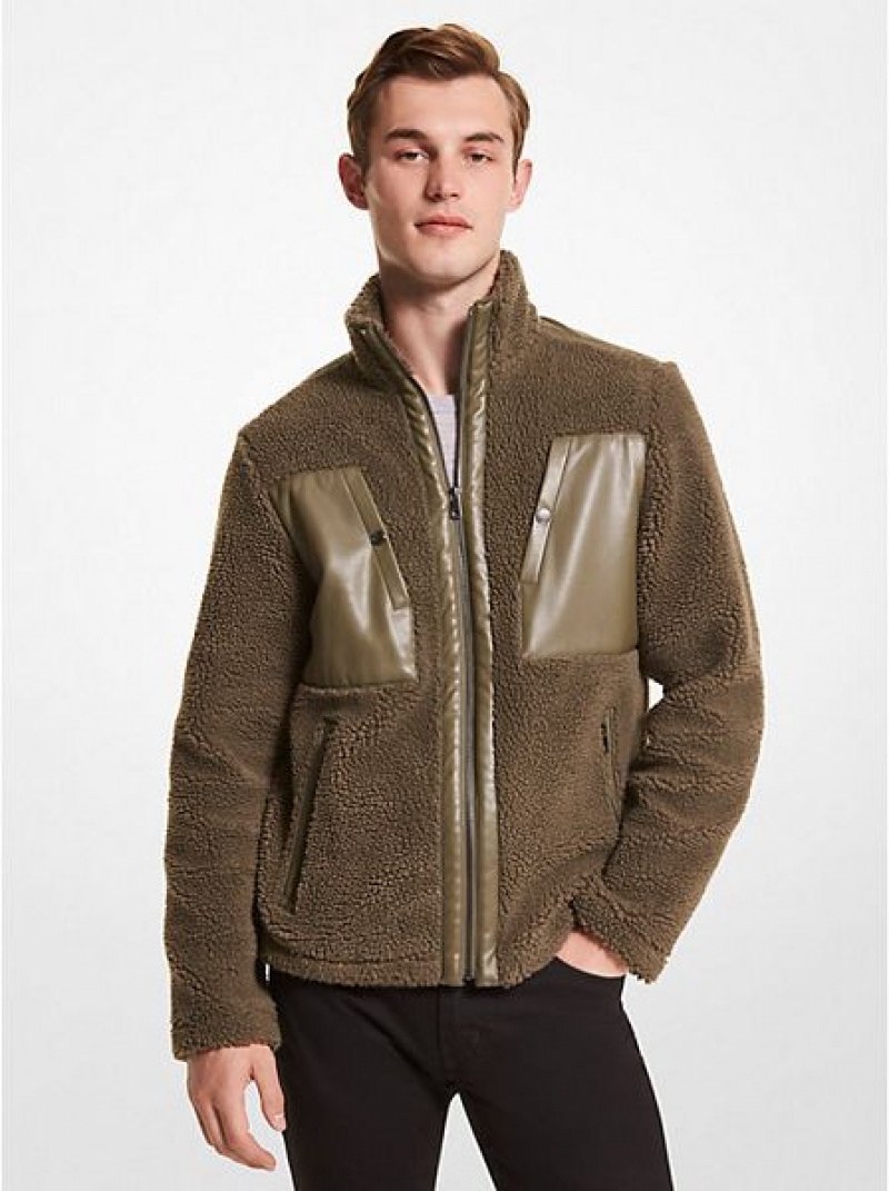 Michael Kors Sherpa Jacke Herren Olivgrün | 298634-IRG