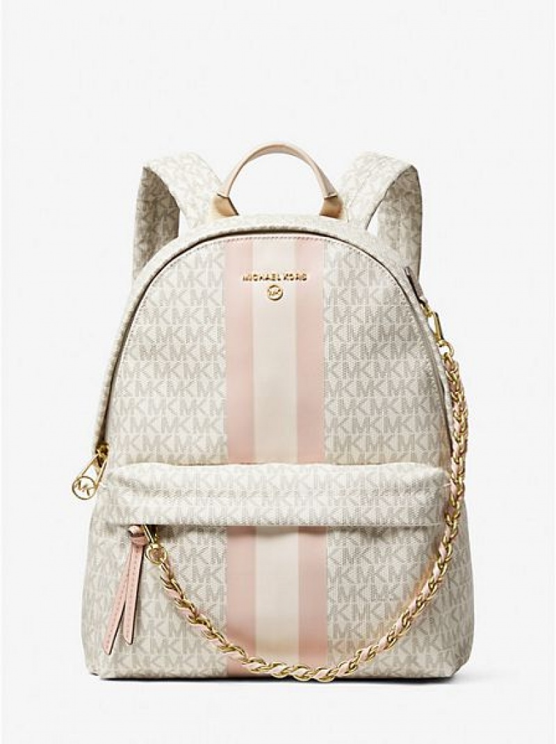 Michael Kors Slater Medium Logo Stripe Rucksack Damen Hellgelb Rosa | 318560-VYJ