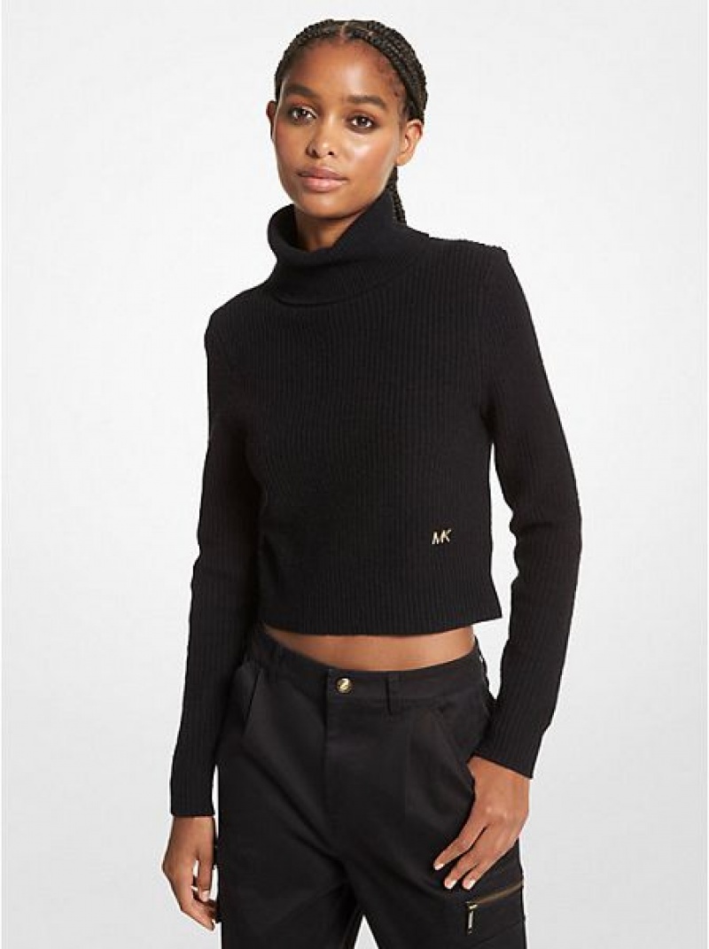 Michael Kors Stretch Wolle Cropped Turtleneck Pullover Damen Schwarz | 296074-NRI