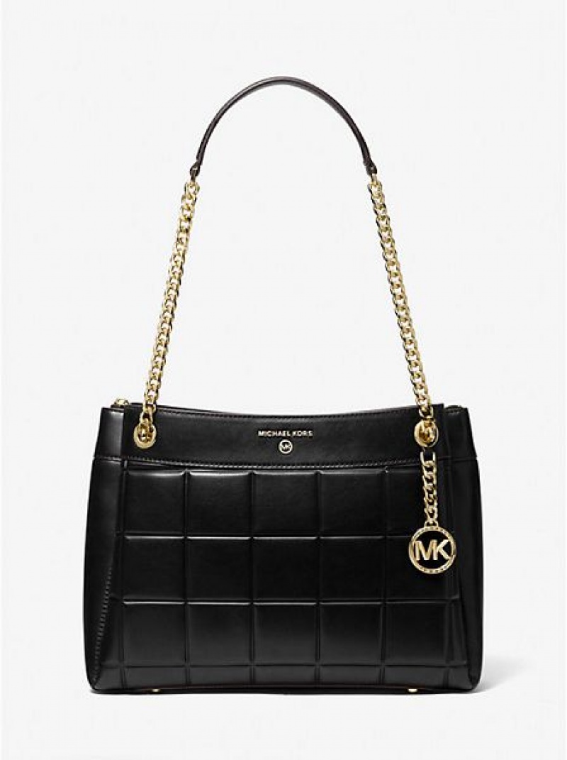 Michael Kors Susan Medium Gesteppt Leder Schultertaschen Damen Schwarz | 195726-EPW