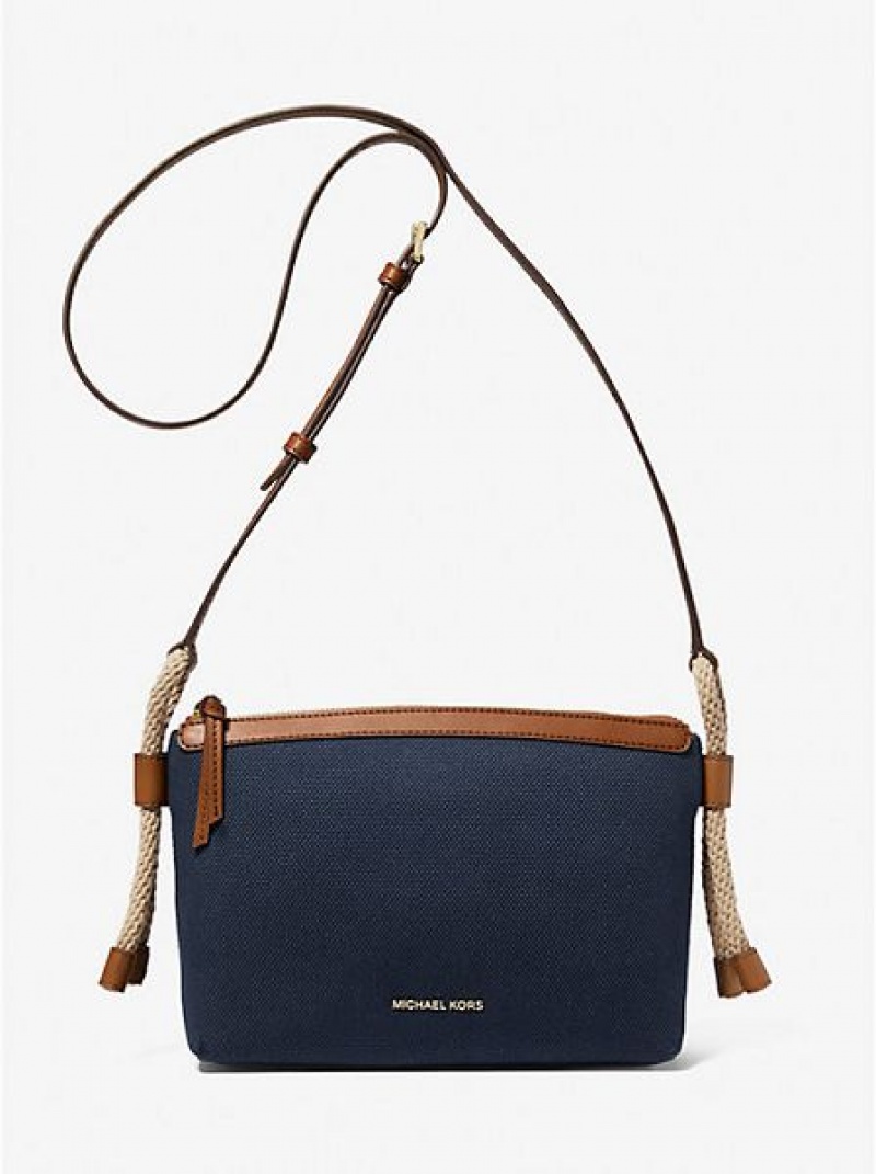 Michael Kors Talia Medium Baumwoll Canvas crossbody taschen Damen Navy Mehrfarbig | 428537-DRW