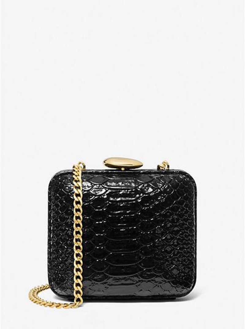 Michael Kors Tina Mini Python Embossed Leder Mini Taschen Damen Schwarz | 795612-RTH